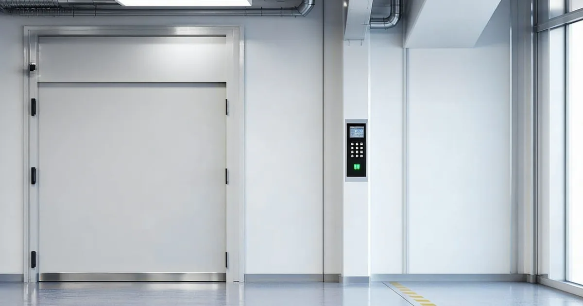 Secure aerospace facility entrance with access control, representing ITAR-aware manufacturing environment