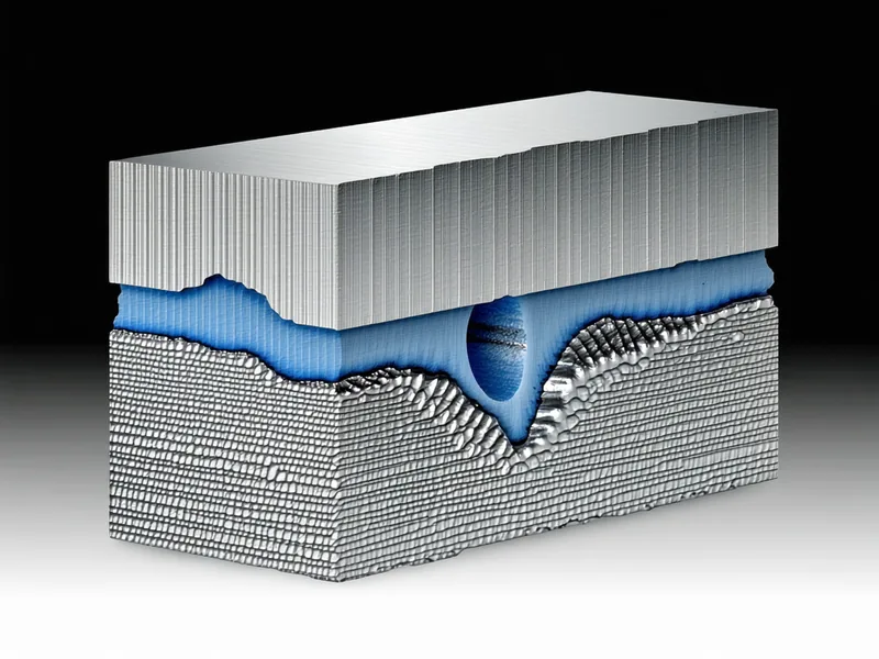 Polished cross-section of a laser powder bed fusion titanium part showing microstructure and grain boundary detail