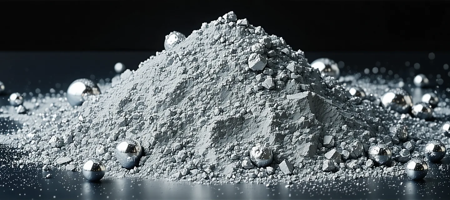 Close-up of Ti-6Al-4V titanium alloy powder spherical particles used in laser powder bed fusion manufacturing